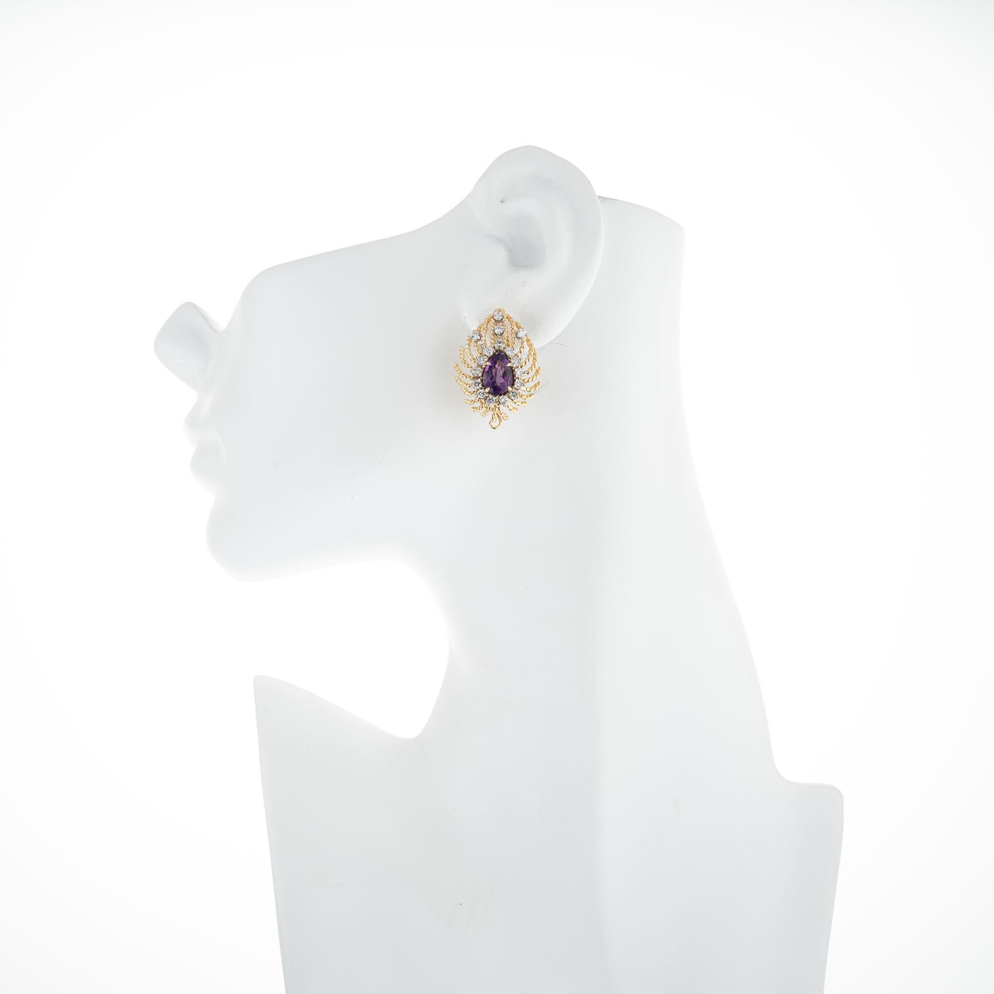 3,03 Karat birnenförmige Amethyst-Diamant-Ohrringe aus Gelb-Weißgold  im Zustand „Gut“ im Angebot in Stamford, CT
