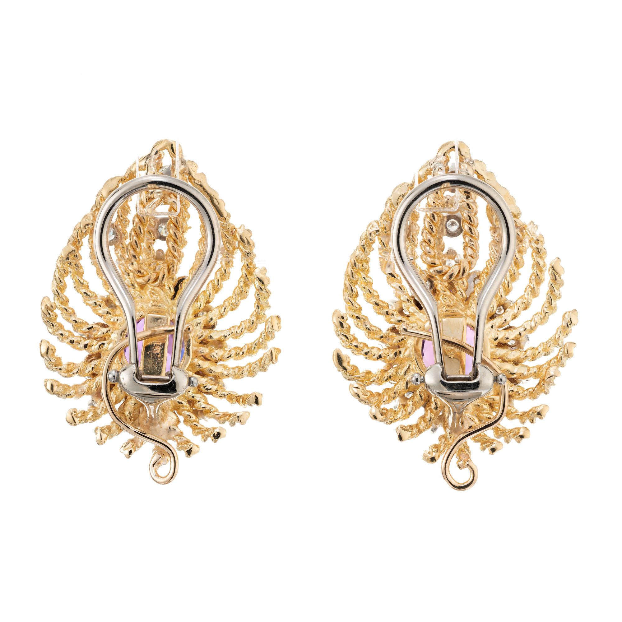 3,03 Karat birnenförmige Amethyst-Diamant-Ohrringe aus Gelb-Weißgold  Damen im Angebot