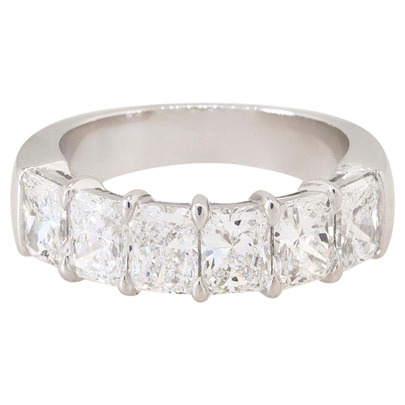 3.03 Carat Radiant Cut Diamond 6 Stone Wedding Band Platinum in Stock For Sale