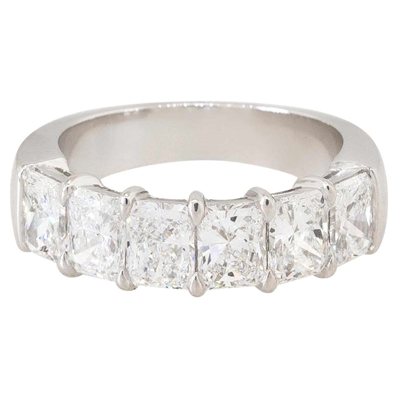 3.03 Carat Radiant Cut Diamond 6 Stone Wedding Band Platinum in Stock