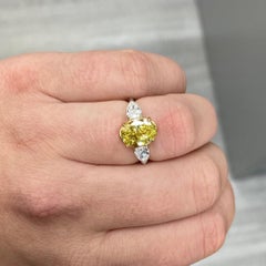 3.03 Carat Round Brilliant Statement Fancy Yellow 14K White Gold