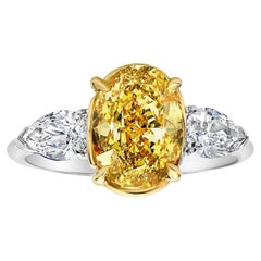 3.03 Carat Round Brilliant Statement Fancy Yellow 14K White Gold