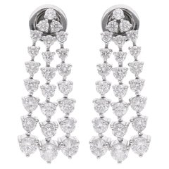 Pendants d'oreilles en or blanc 18 carats avec diamants ronds de 3,03 carats, fabrication artisanale
