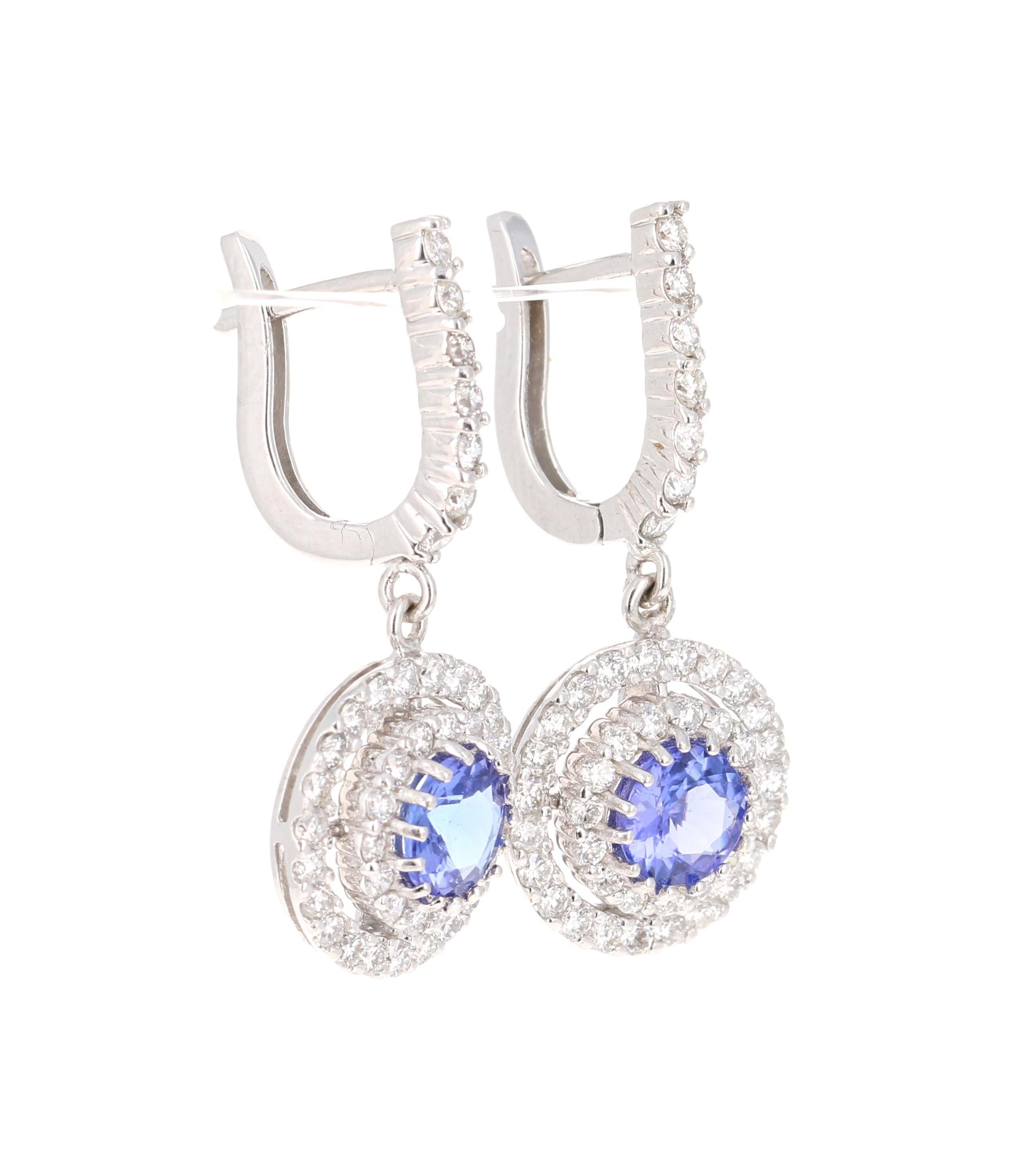 The most stunning tanzanite diamond earrings! Classy and Chic!

These beauties have 2 Round Cut Tanzanites that weigh 1.51 Carats and 90 Round Cut Diamonds that weigh 1.52 Carats. The total carat weight of the earrings are 3.03 Carats. (Clarity: VS,