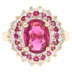 Bague cocktail en or jaune avec tourmaline, saphirs et diamants de 3.03 carats