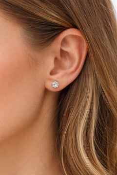 3.03 Carats Natural Diamond Round Shape Studs 14 Karat White Gold