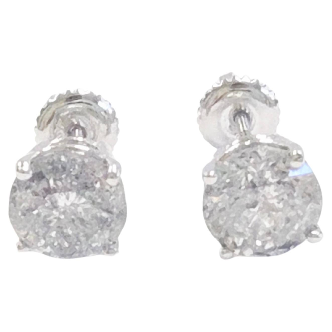 3.03 Carats Natural Diamond Round Shape Studs 14 Karat White Gold