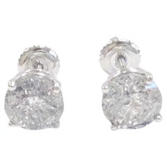 3.03 Carats Natural Diamond Round Shape Studs 14 Karat White Gold