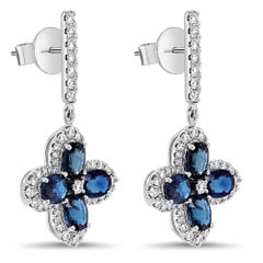 3.03 Carats Soothing Royal Blue Sapphire & Diamond Chandelier Earring 18K