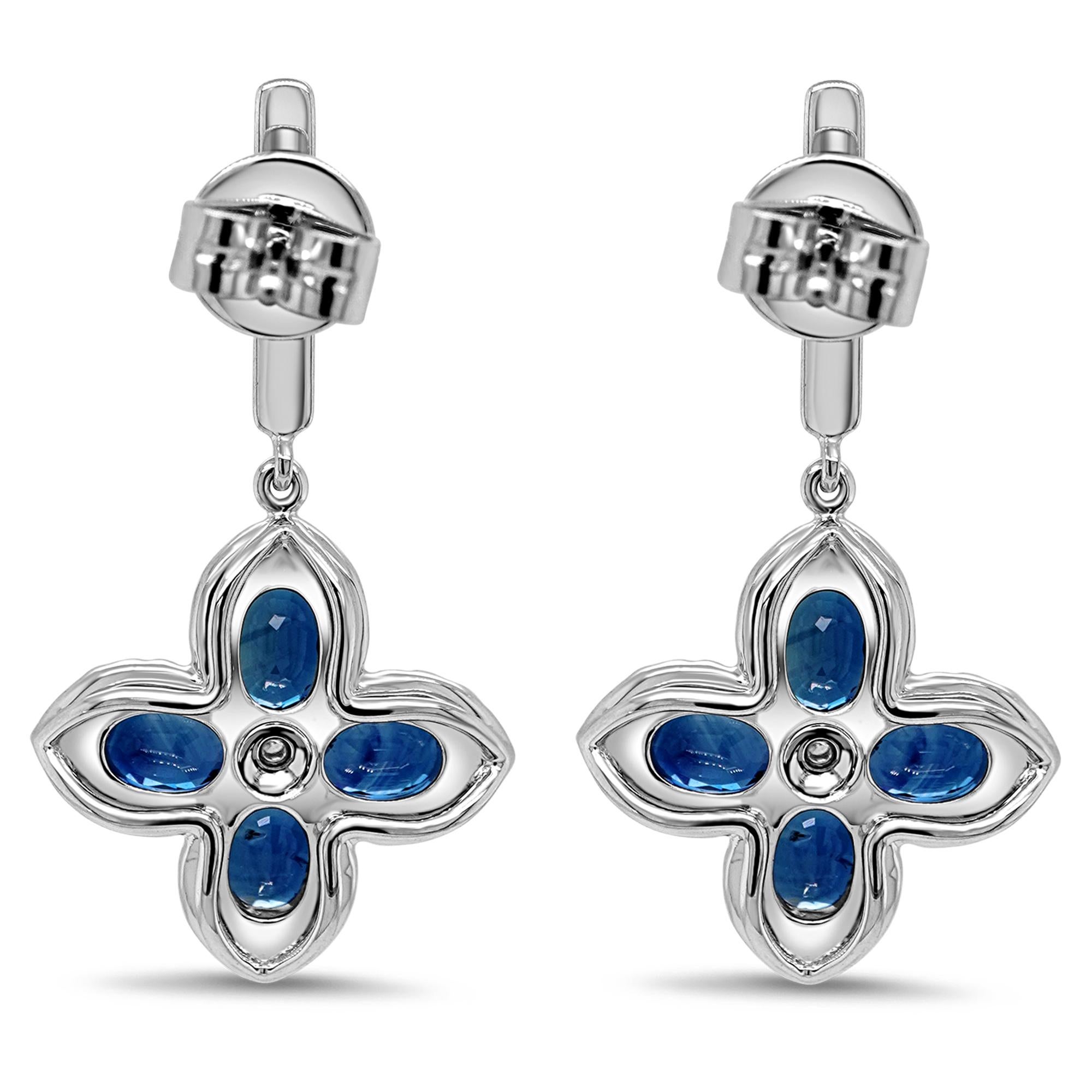 Art Deco 3.03 Carats Soothing Royal Blue Sapphire & Diamond Chandelier Earring 18K For Sale