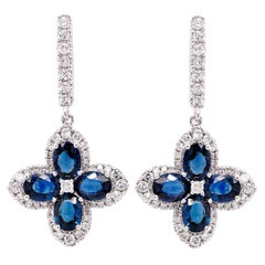 3.03 Carats Soothing Royal Blue Sapphire & Diamond Chandelier Earring 18K