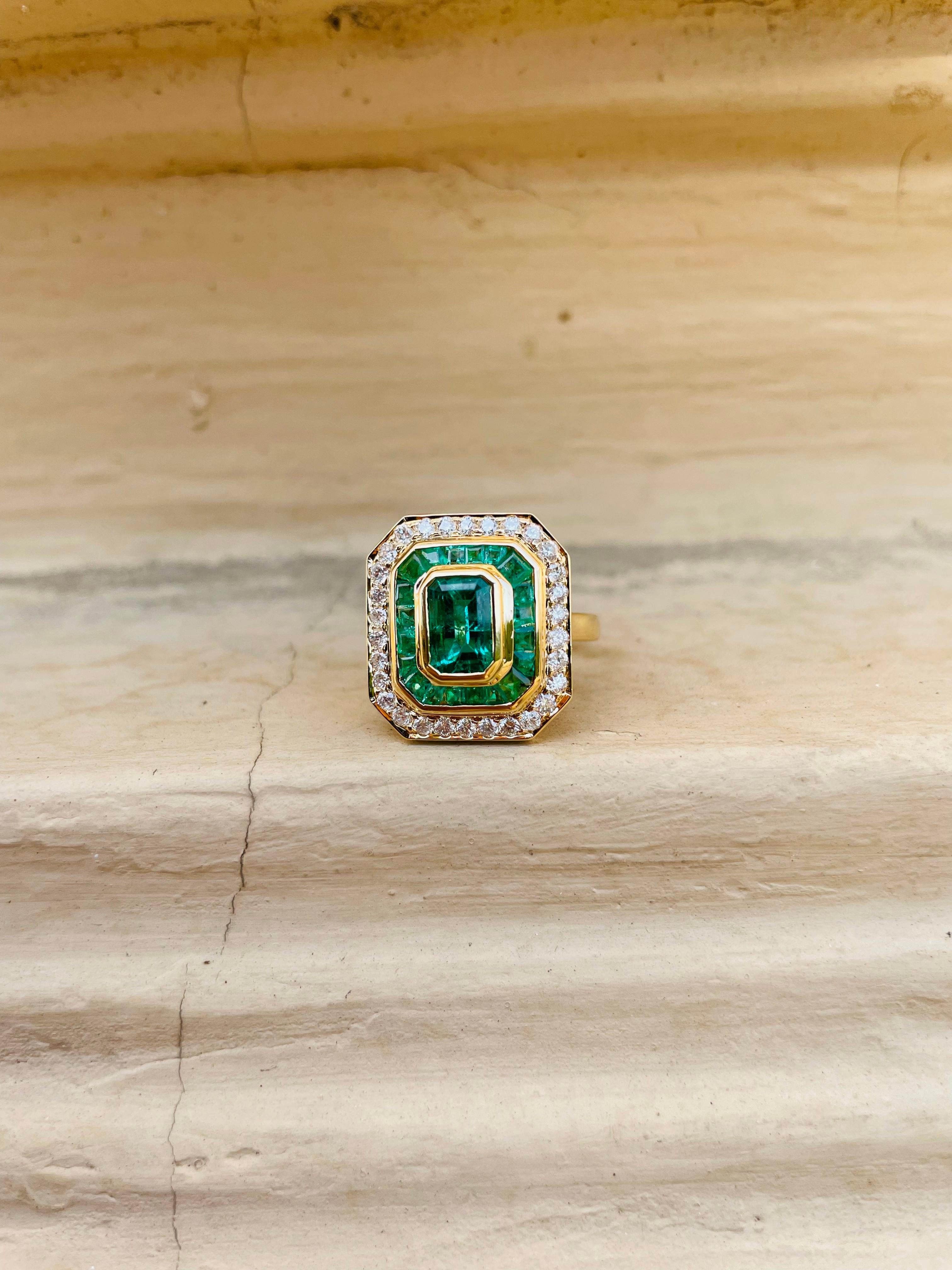 For Sale:  3.03 CTW Diamond and Emerald Cocktail Ring in 18 Karat Solid Yellow Gold 11