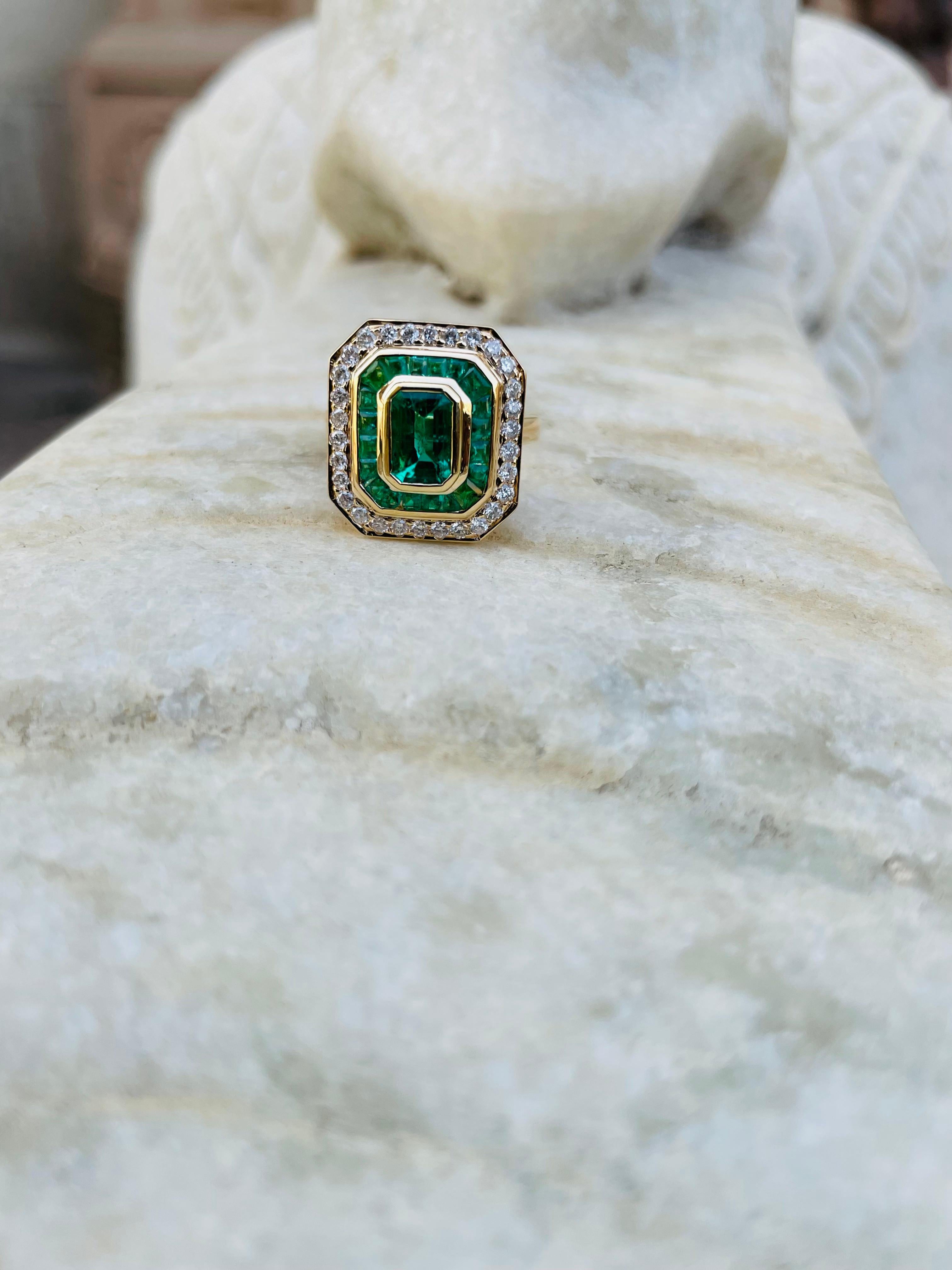 For Sale:  3.03 CTW Diamond and Emerald Cocktail Ring in 18 Karat Solid Yellow Gold 12