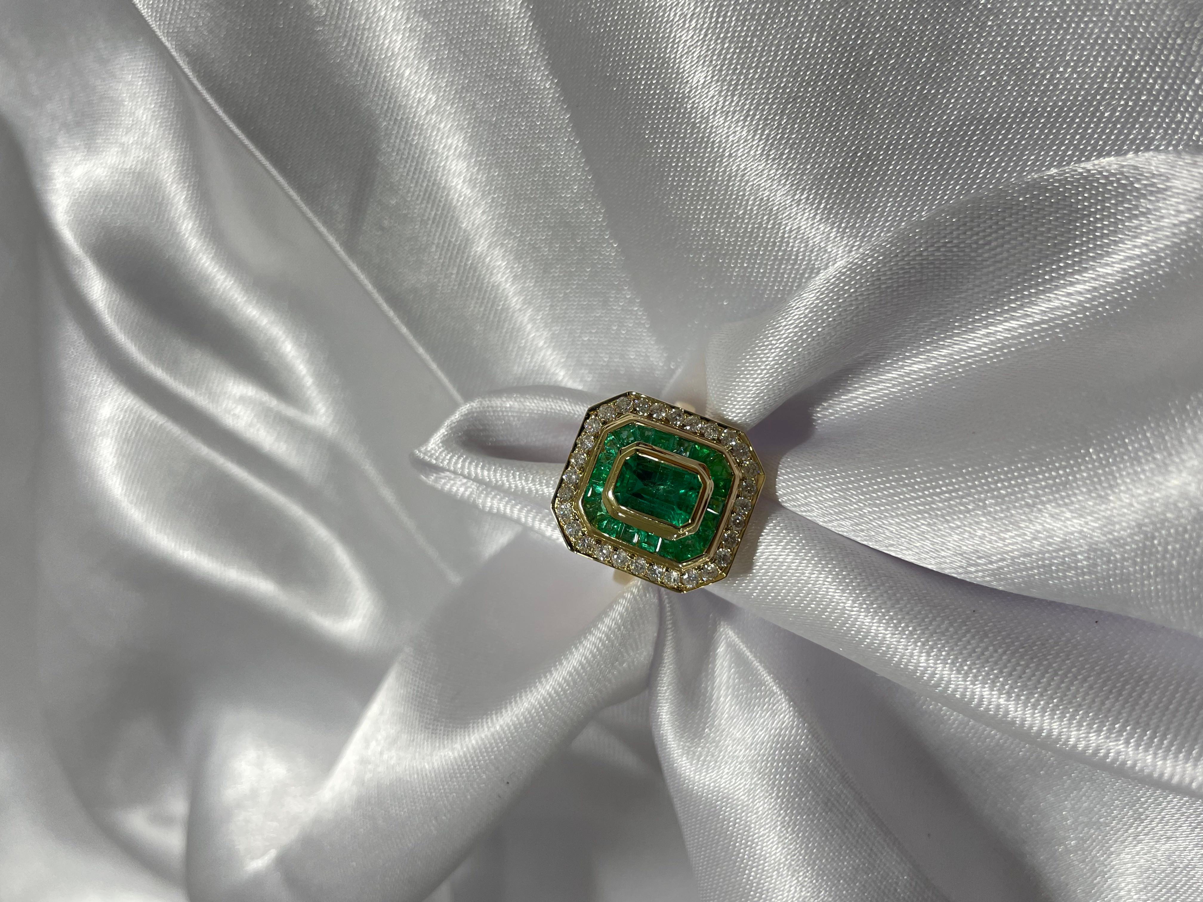 For Sale:  3.03 CTW Diamond and Emerald Cocktail Ring in 18 Karat Solid Yellow Gold 13