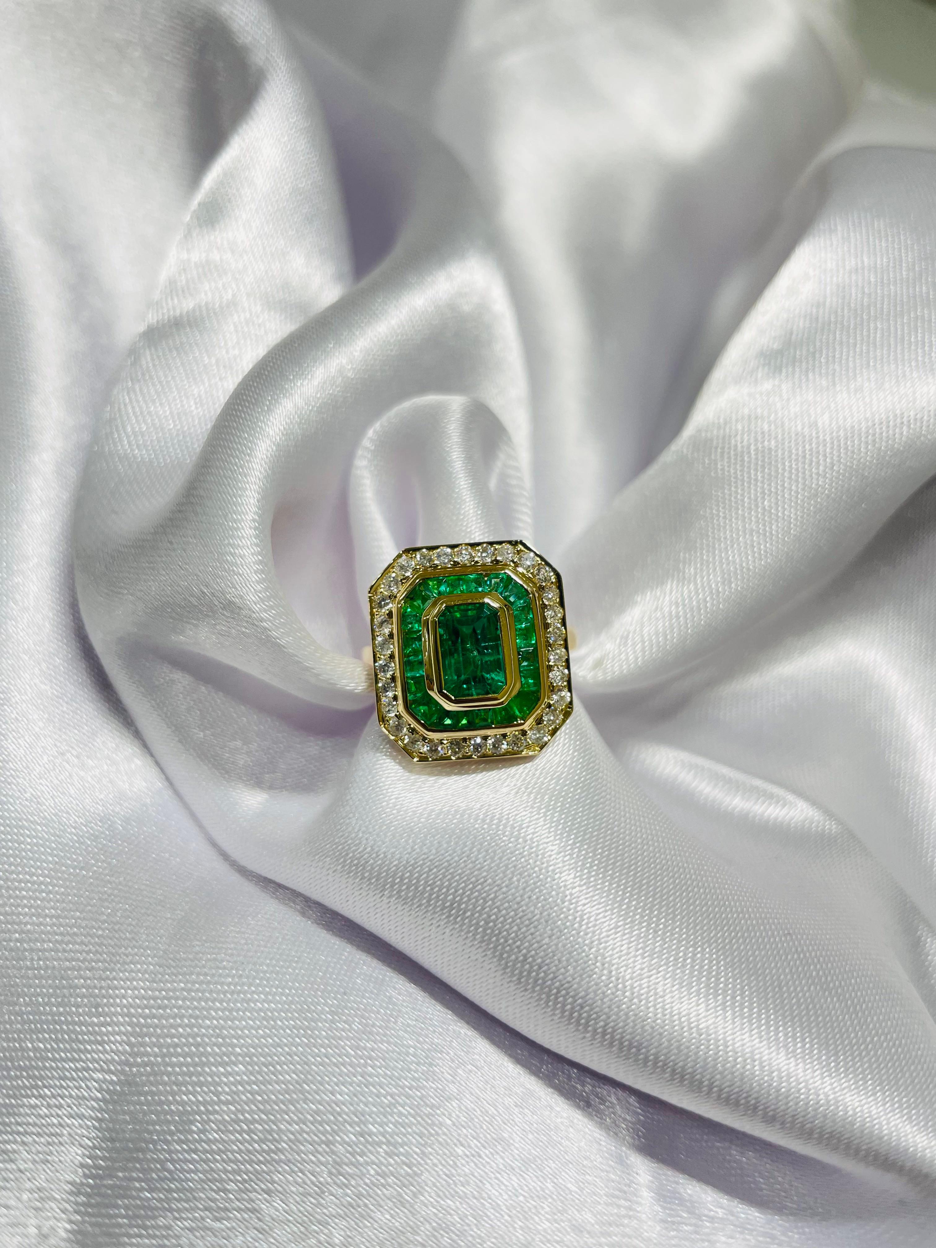 For Sale:  3.03 CTW Diamond and Emerald Cocktail Ring in 18 Karat Solid Yellow Gold 3