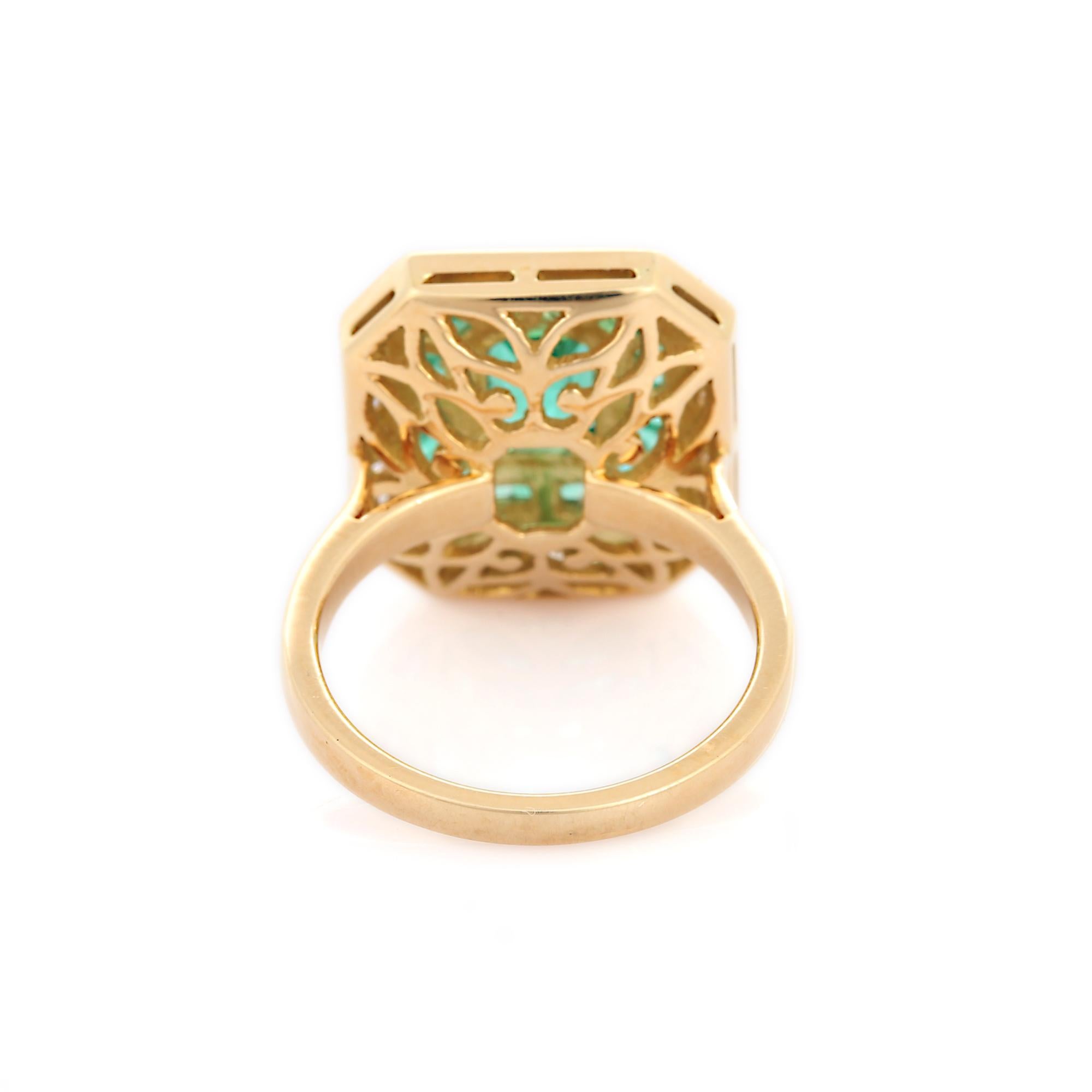For Sale:  3.03 CTW Diamond and Emerald Cocktail Ring in 18 Karat Solid Yellow Gold 6