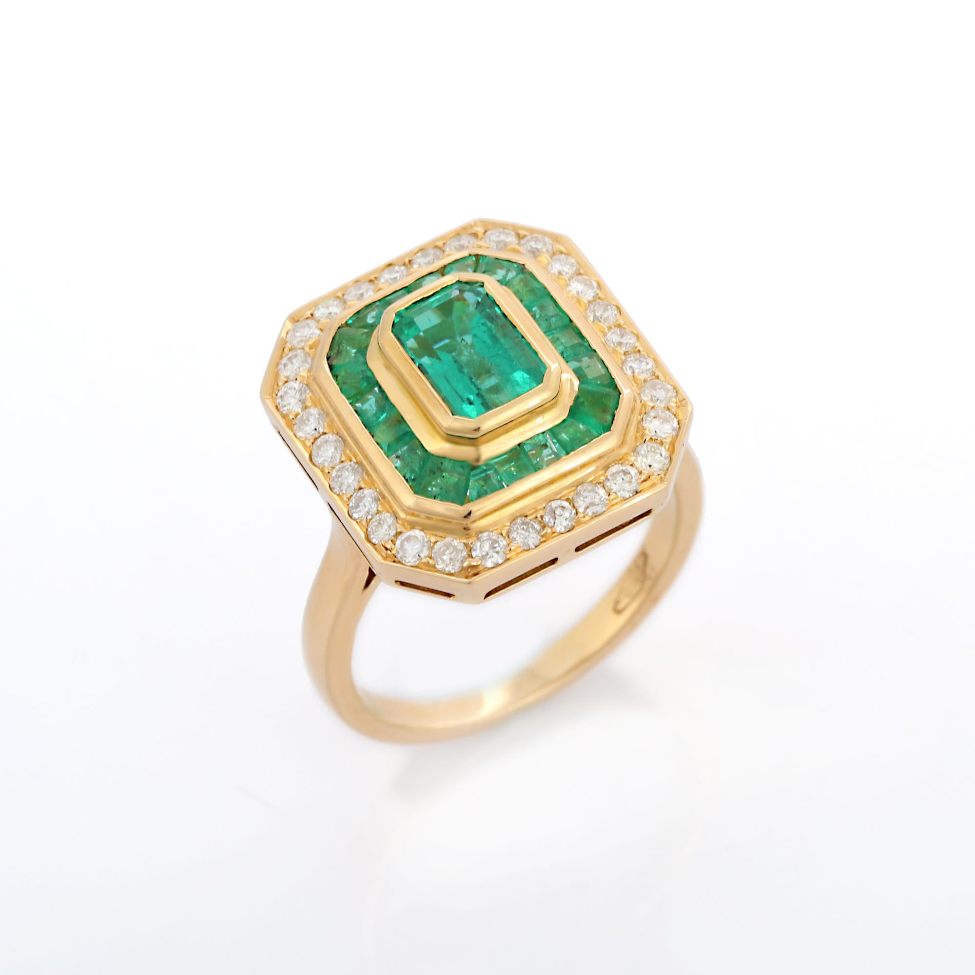 For Sale:  3.03 CTW Diamond and Emerald Cocktail Ring in 18 Karat Solid Yellow Gold 7