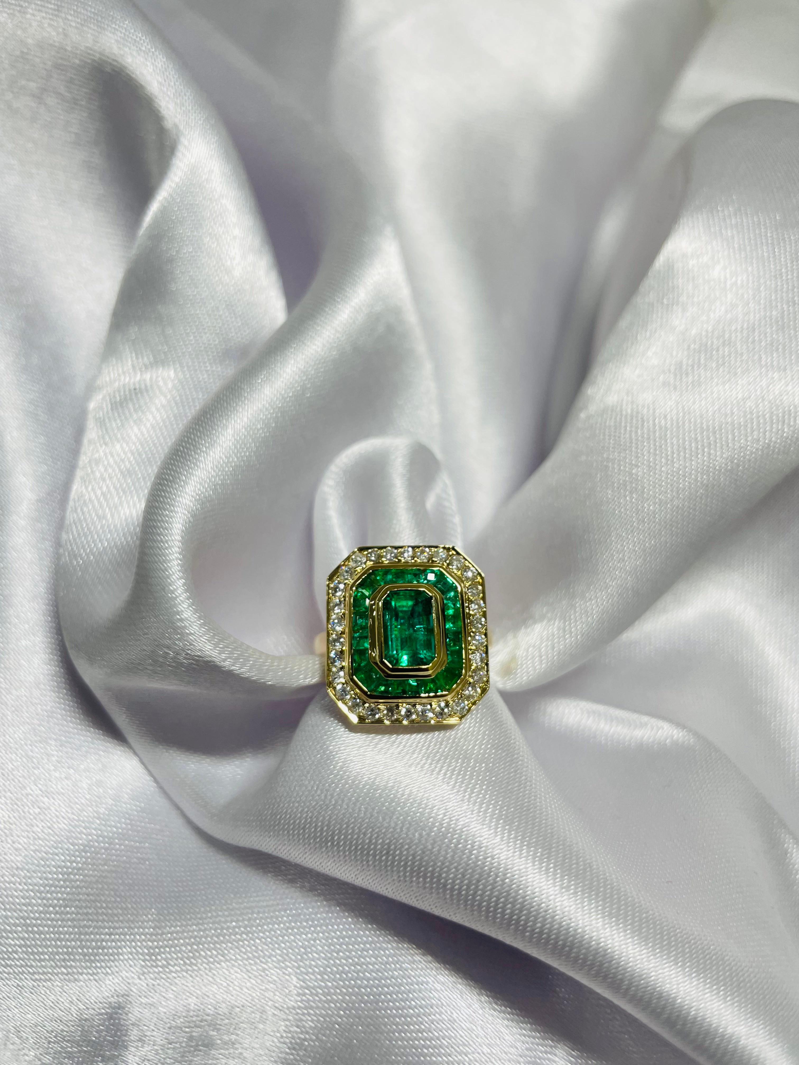 For Sale:  3.03 CTW Diamond and Emerald Cocktail Ring in 18 Karat Solid Yellow Gold 8