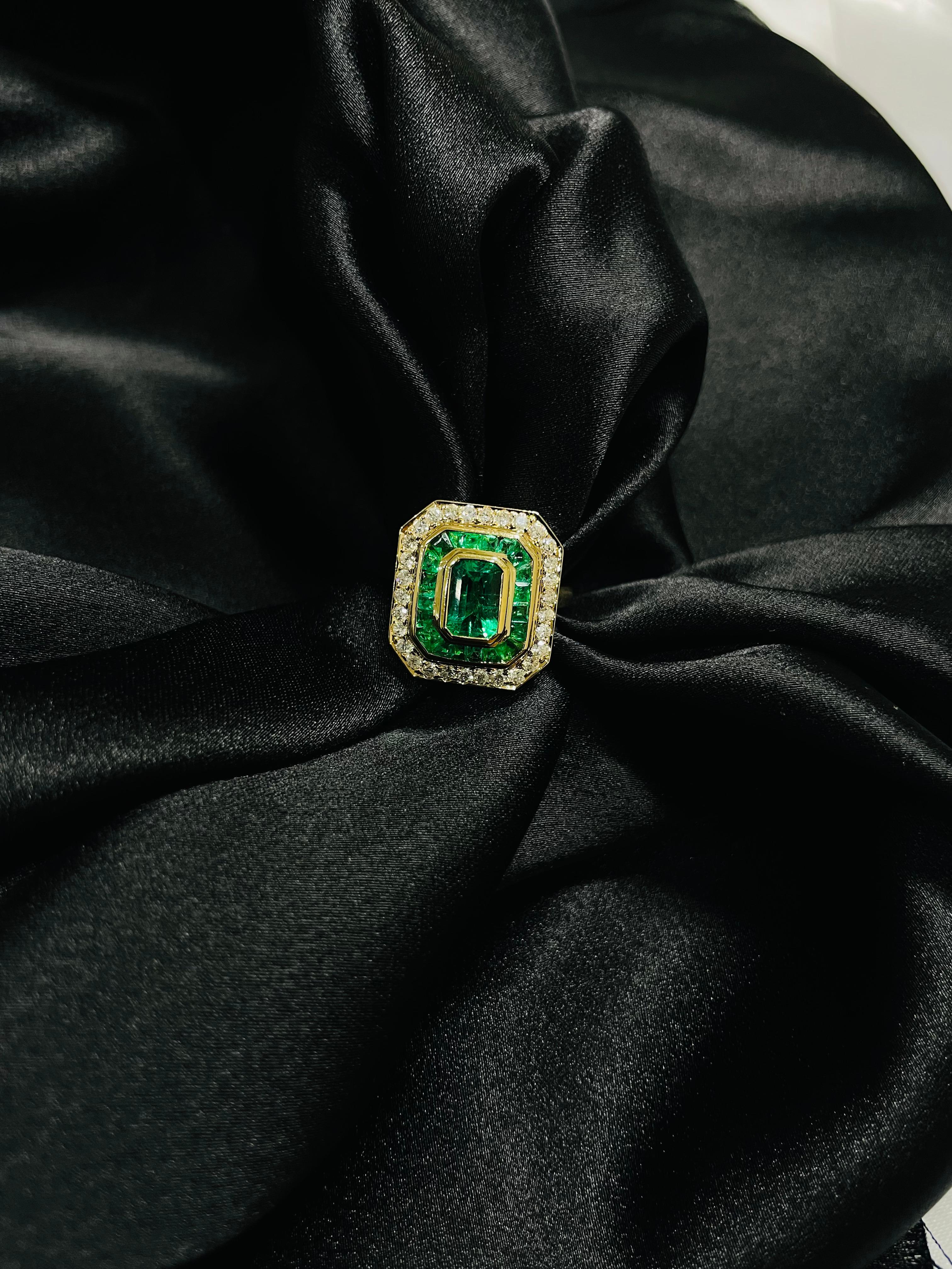 For Sale:  3.03 CTW Diamond and Emerald Cocktail Ring in 18 Karat Solid Yellow Gold 9