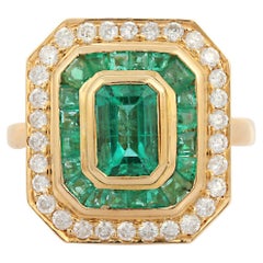 3.03 Ct Emerald Diamond Ring in 18 Karat Yellow Gold
