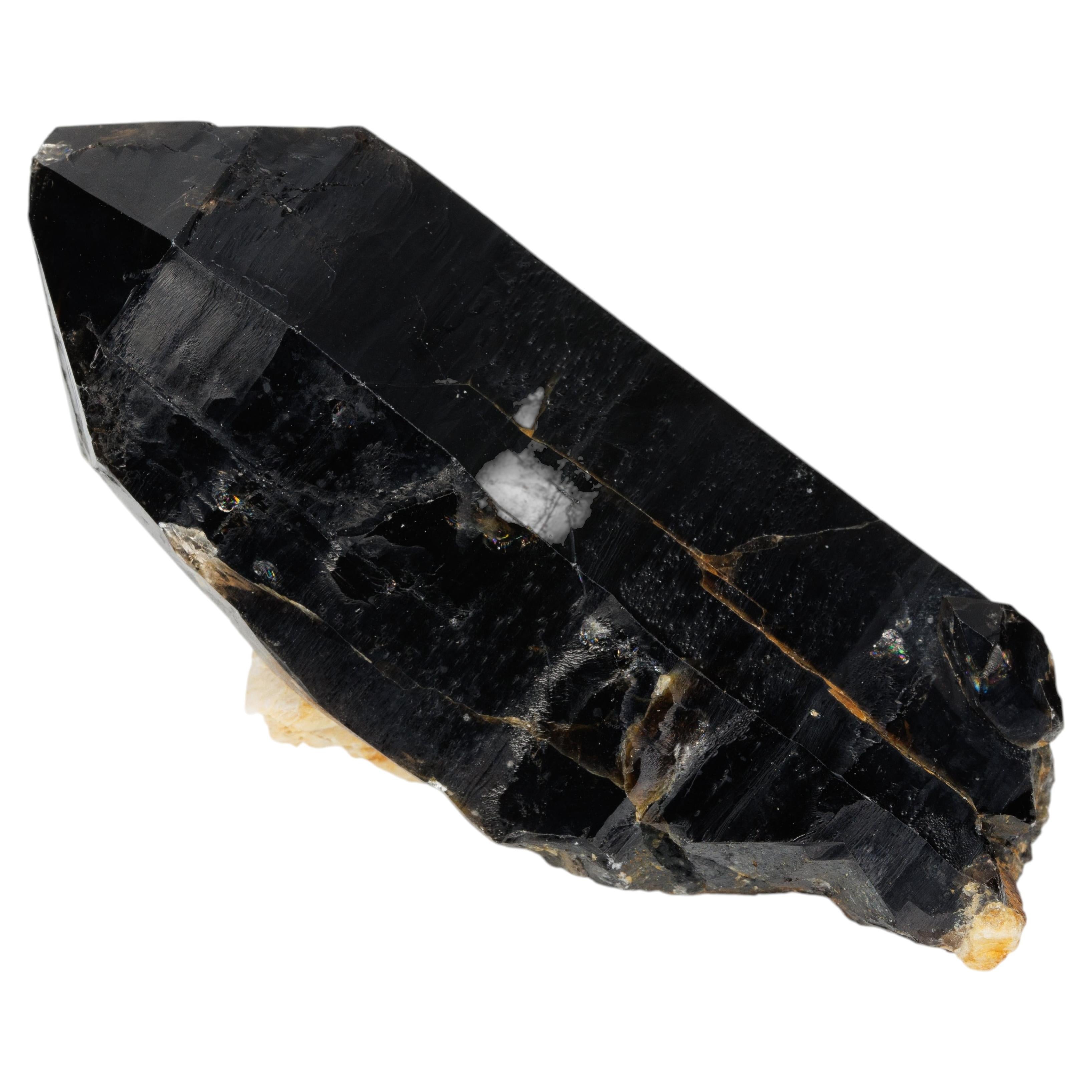 303 ct, Natural black qurtz morion crystal on feldspar matrix