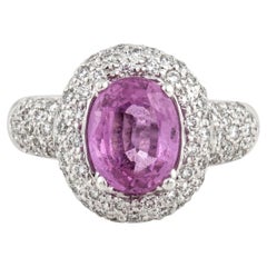 3.03 Ct. Oval Pink Sapphire and Diamond Ring in 18K White Gold