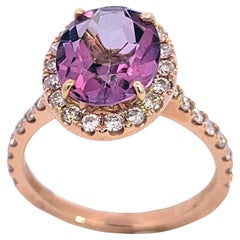 3.03 Ct Oval Pink Topaz set 18K Pave Set diamond (0.52 Ct) Engagement Ring