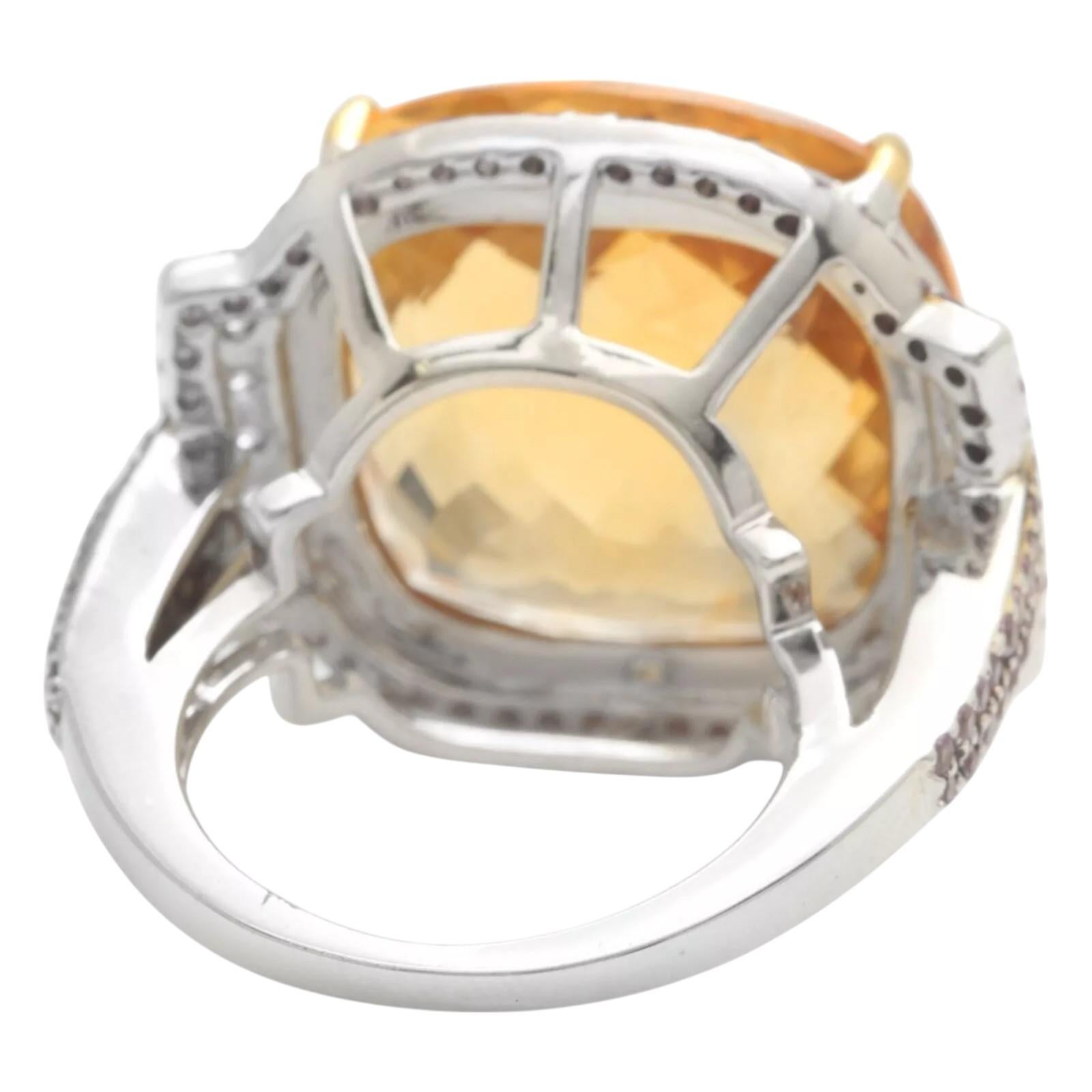 Mixed Cut 30.30Ct Natural Citrine, Pink Sapphire and Diamond 18K Solid White Gold Ring For Sale