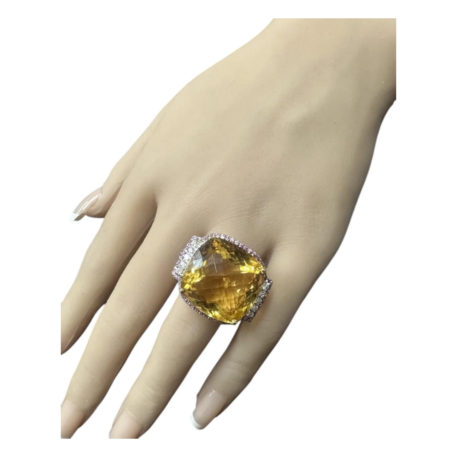 Women's 30.30Ct Natural Citrine, Pink Sapphire and Diamond 18K Solid White Gold Ring For Sale