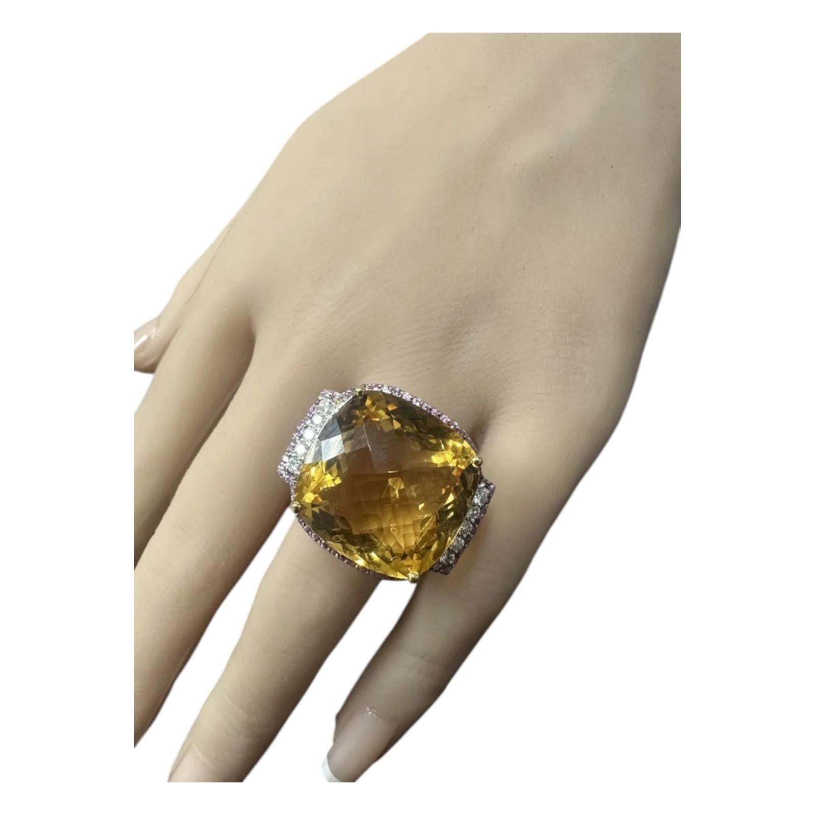 30.30Ct Natural Citrine, Pink Sapphire and Diamond 18K Solid White Gold Ring For Sale 1