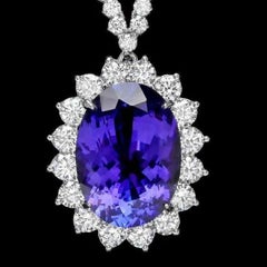 30,30 Karat Natürlicher Tansanit und Diamant 18K Massiv Weißgold Halskette