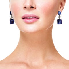 30.32 Carat Natural Tanzanite and White Diamond Gold Dangle Earrings