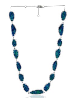30.32 Carat Opal Diamond 14 Karat White Gold Necklace One of a Kind