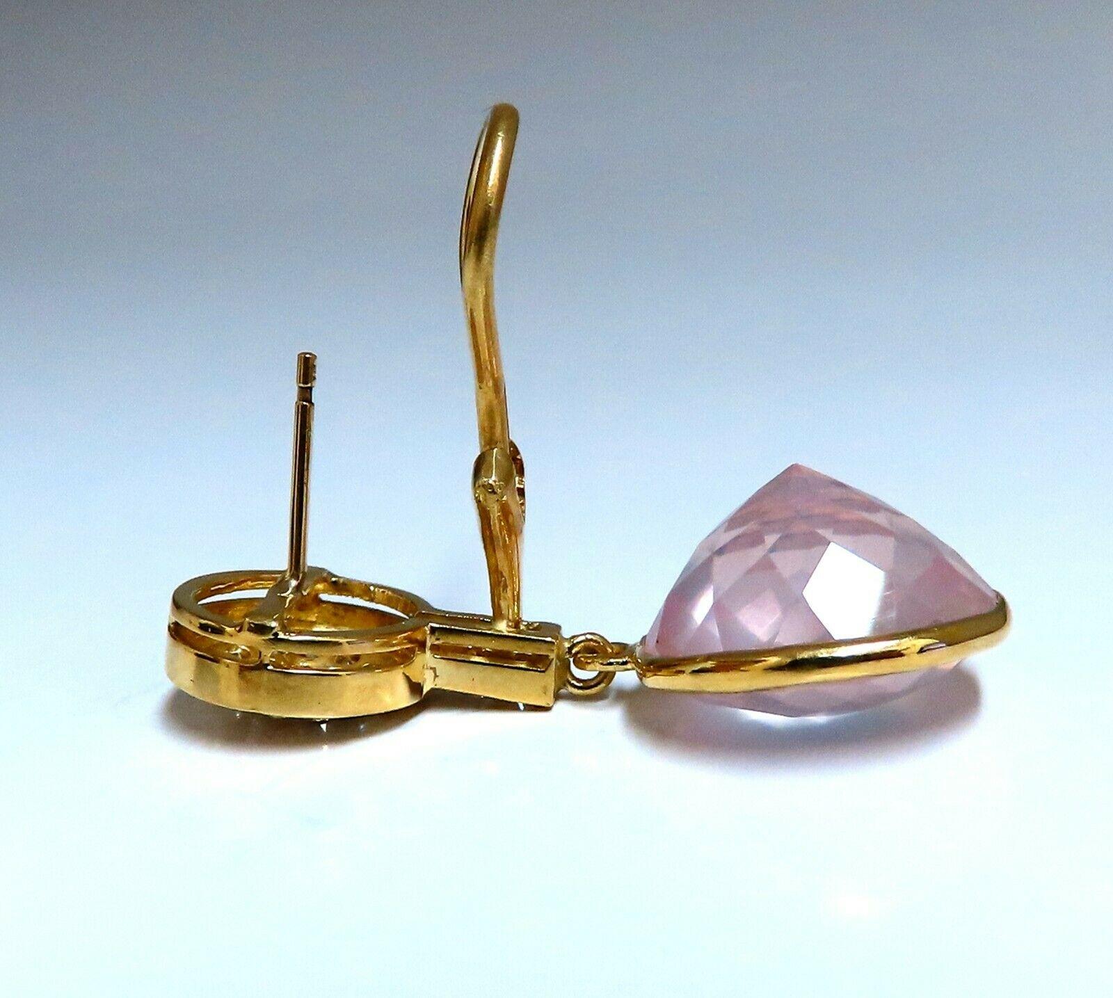 Round Cut 30.33 Carat Natural Rose Quartz Diamond Dangle Earrings 18 Karat Pink Flash For Sale