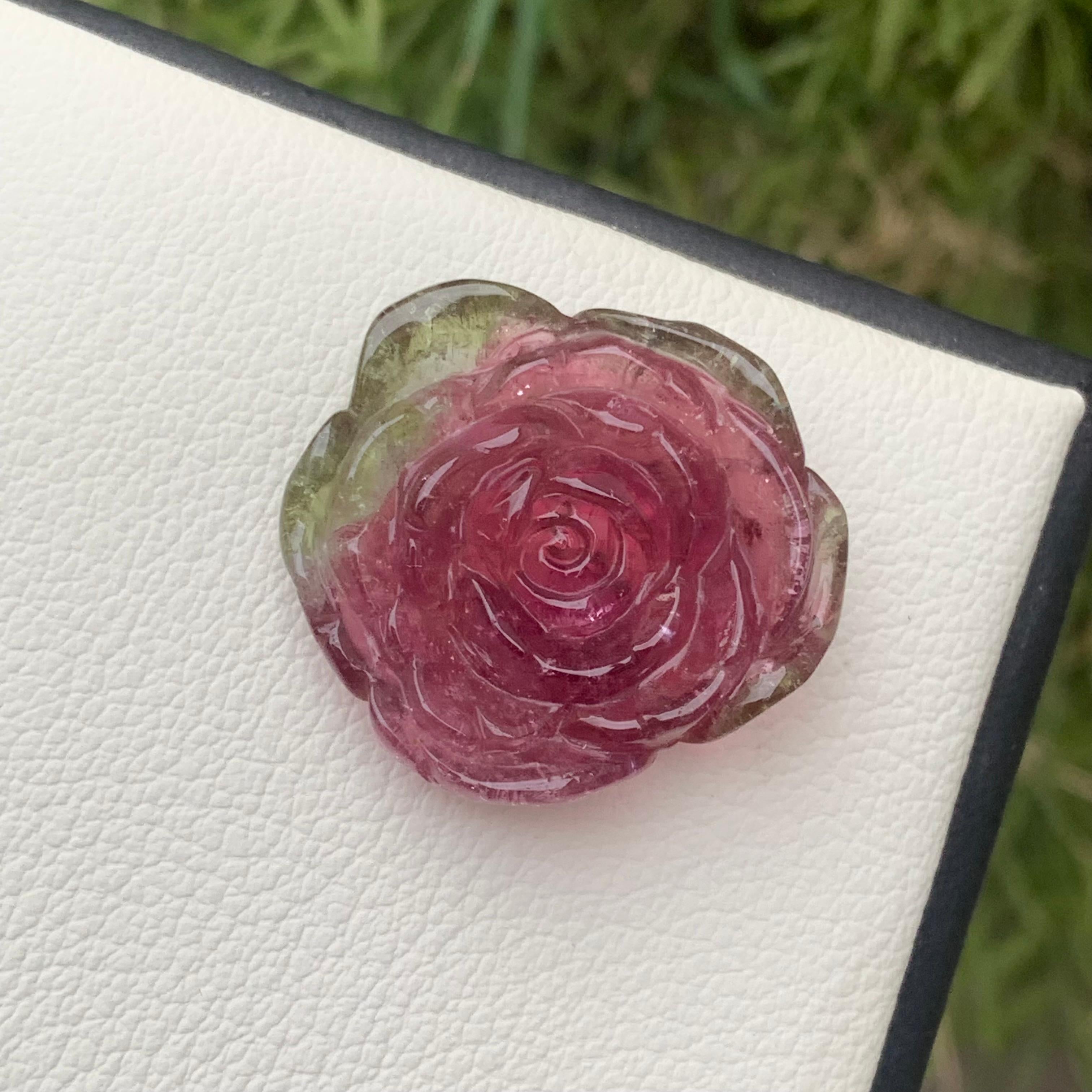30.35 Carat Natural Watermelon Tourmaline Flower Carving / Carved For Sale 5