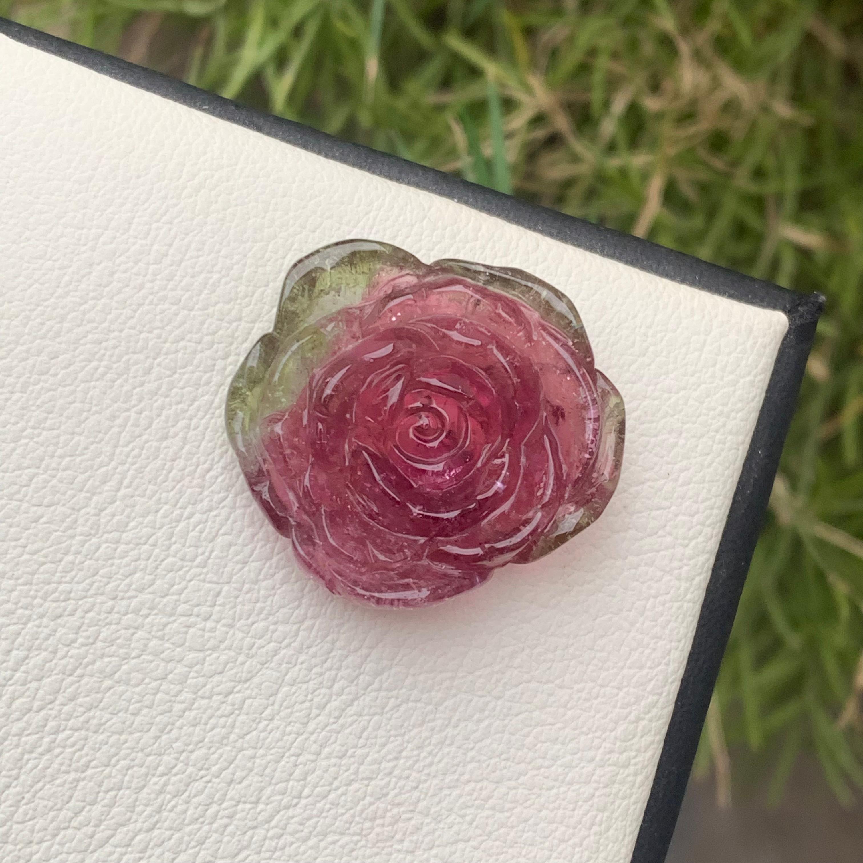 30.35 Carat Natural Watermelon Tourmaline Flower Carving / Carved For Sale 6