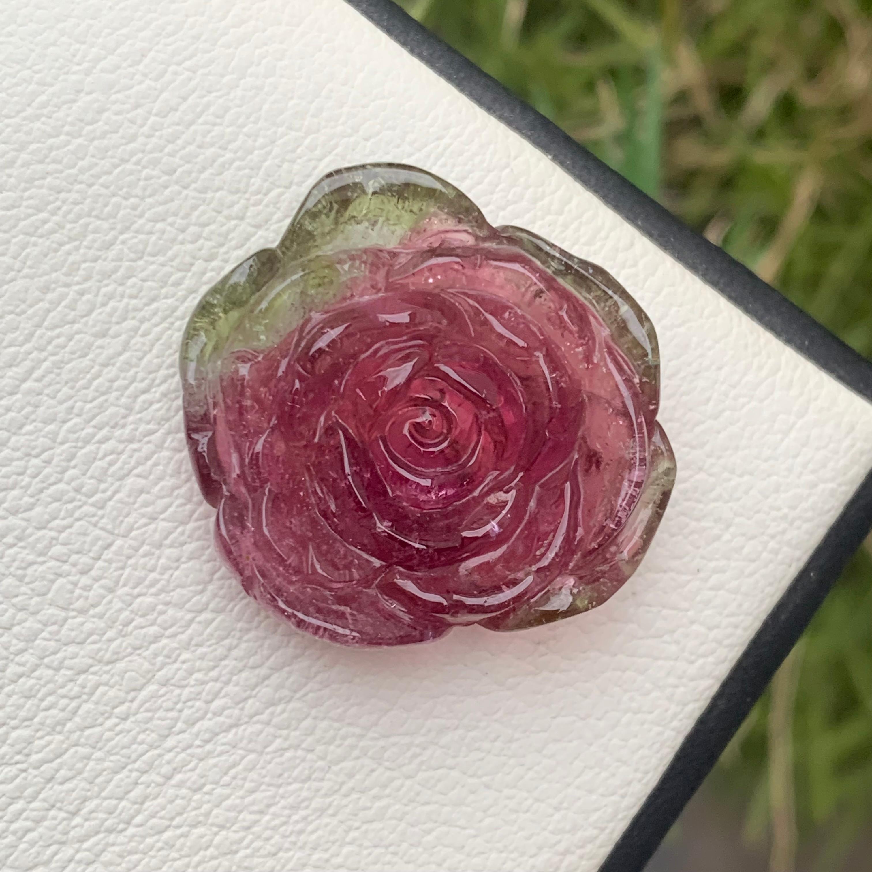 Women's or Men's 30.35 Carat Natural Watermelon Tourmaline Flower Carving / Carved For Sale