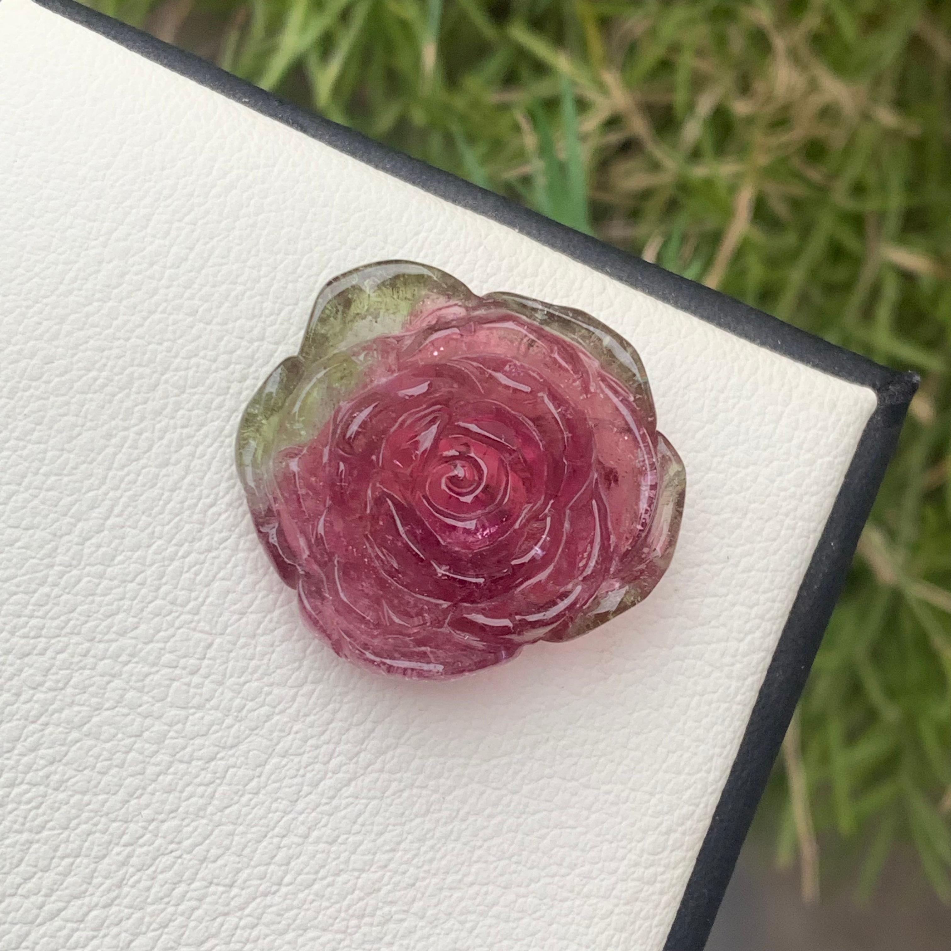 30.35 Carat Natural Watermelon Tourmaline Flower Carving / Carved For Sale 1