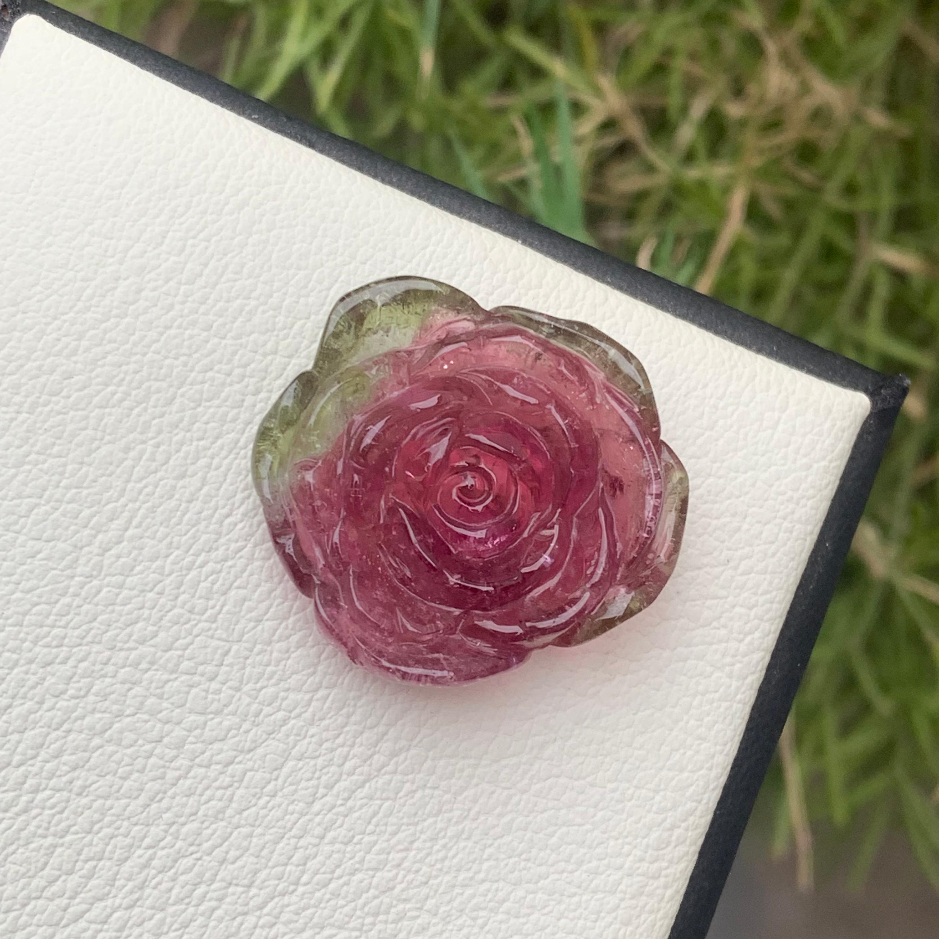 30.35 Carat Natural Watermelon Tourmaline Flower Carving / Carved For Sale 3