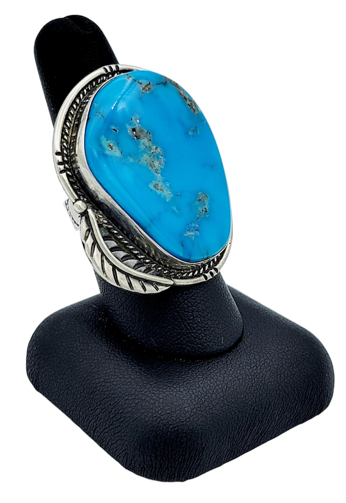 30.39 Carat Cabochon Turquoise Southwestern Style Cocktail Ring Sterling Silver For Sale 6