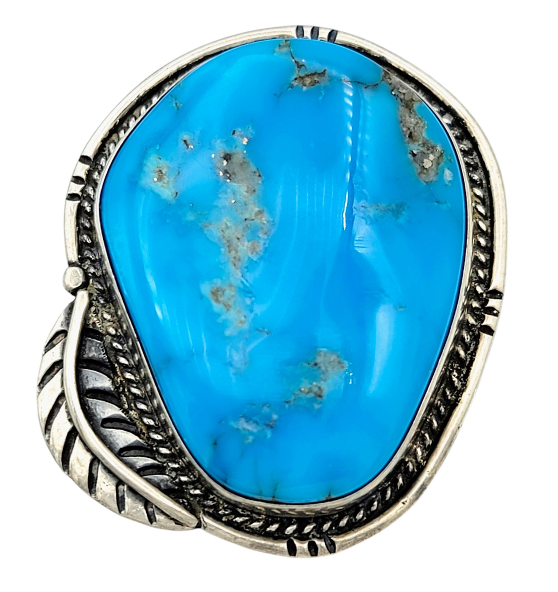 Contemporary 30.39 Carat Cabochon Turquoise Southwestern Style Cocktail Ring Sterling Silver For Sale