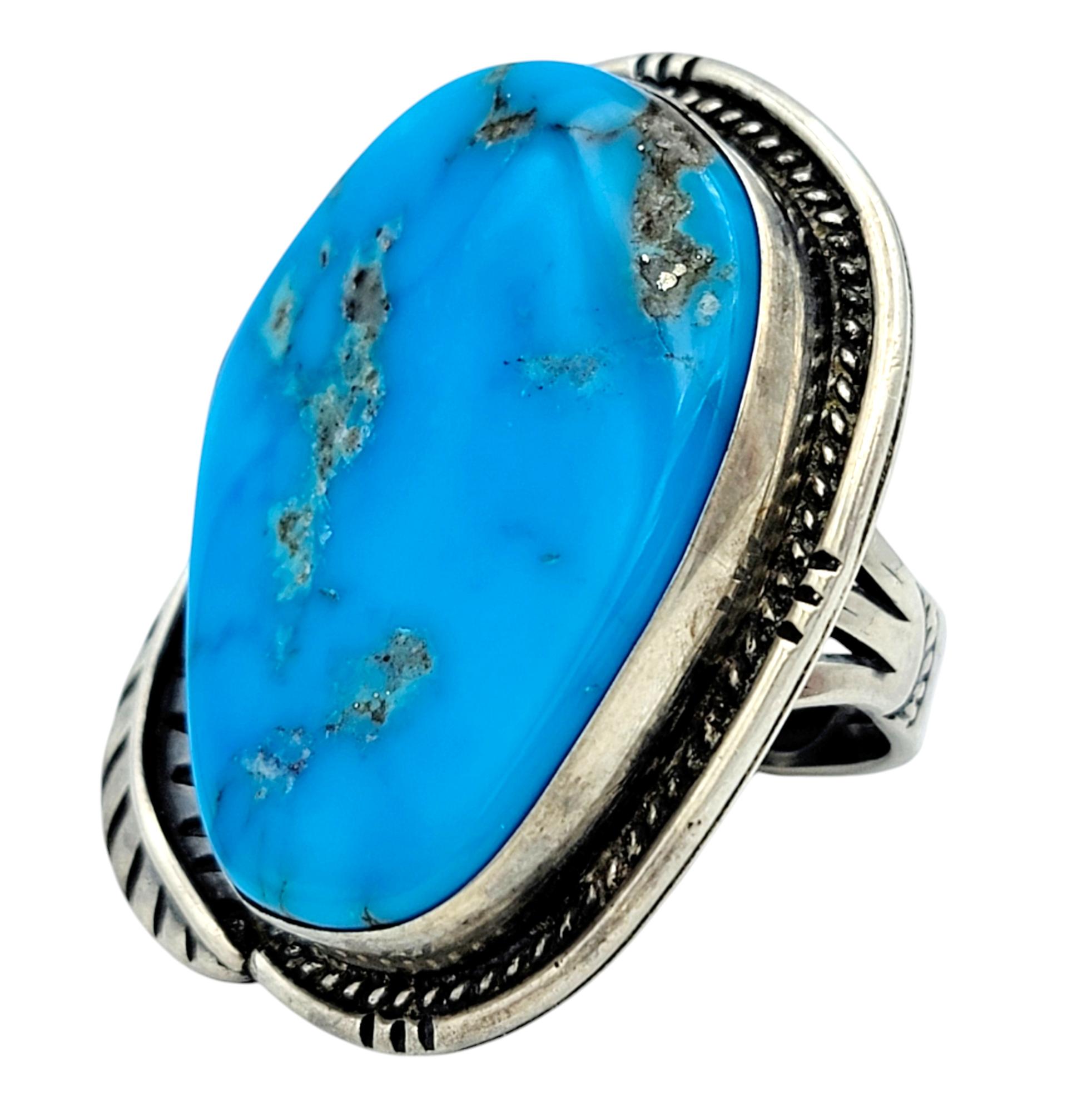 30.39 Carat Cabochon Turquoise Southwestern Style Cocktail Ring Sterling Silver In Good Condition For Sale In Scottsdale, AZ