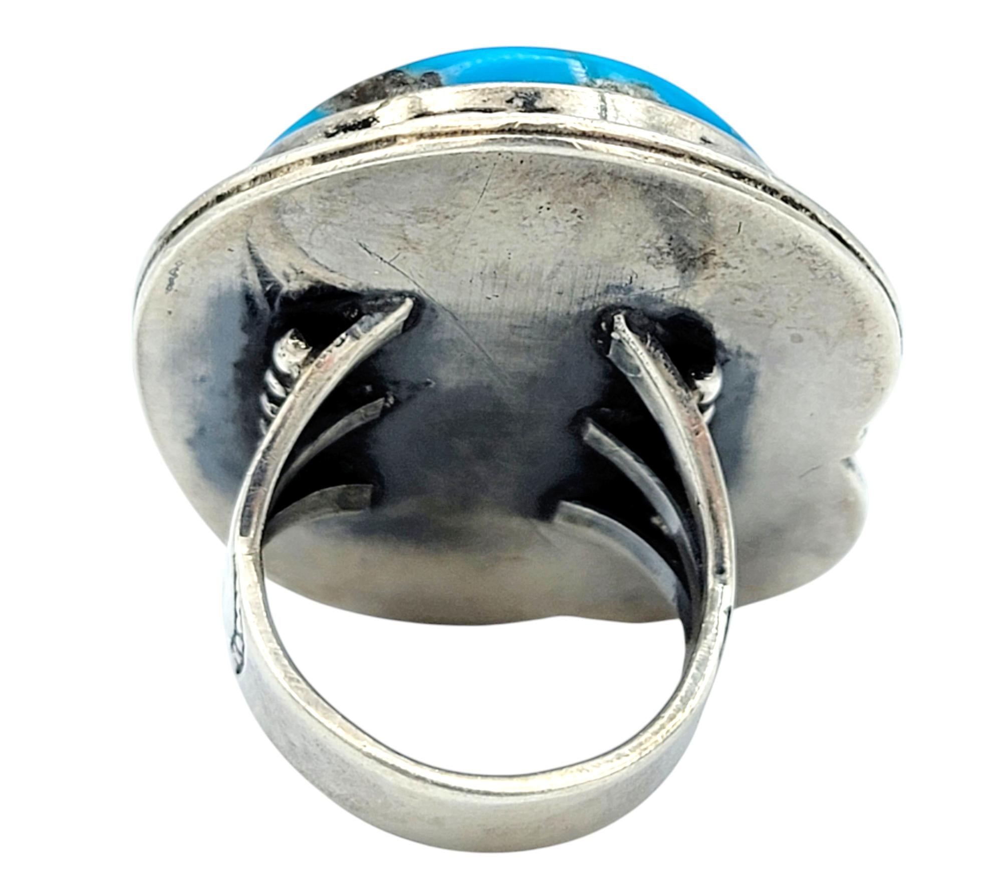 Women's or Men's 30.39 Carat Cabochon Turquoise Southwestern Style Cocktail Ring Sterling Silver For Sale