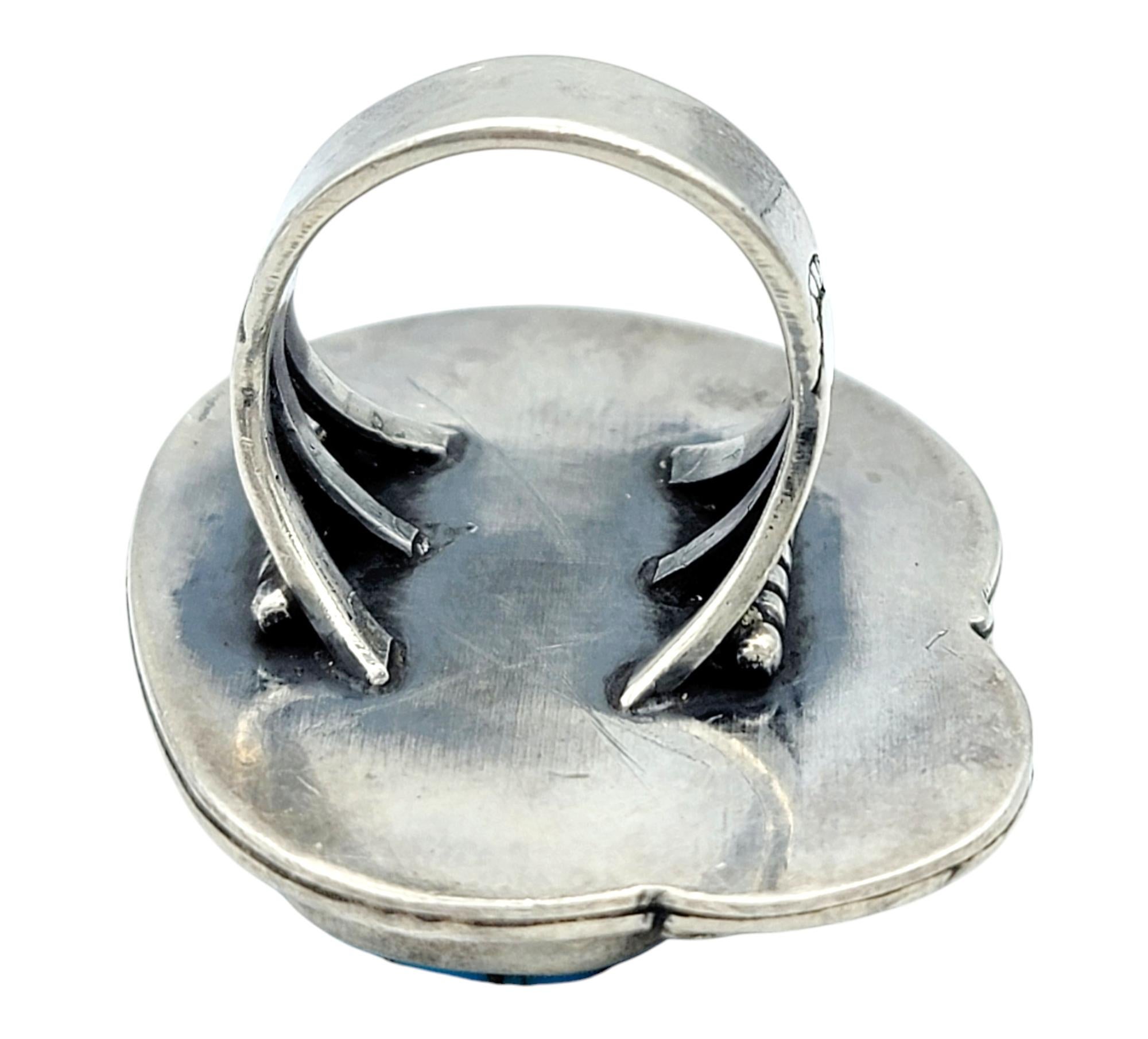 30.39 Carat Cabochon Turquoise Southwestern Style Cocktail Ring Sterling Silver For Sale 1