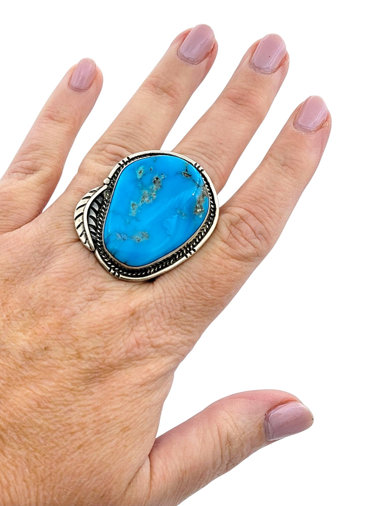 30.39 Carat Cabochon Turquoise Southwestern Style Cocktail Ring Sterling Silver For Sale 3