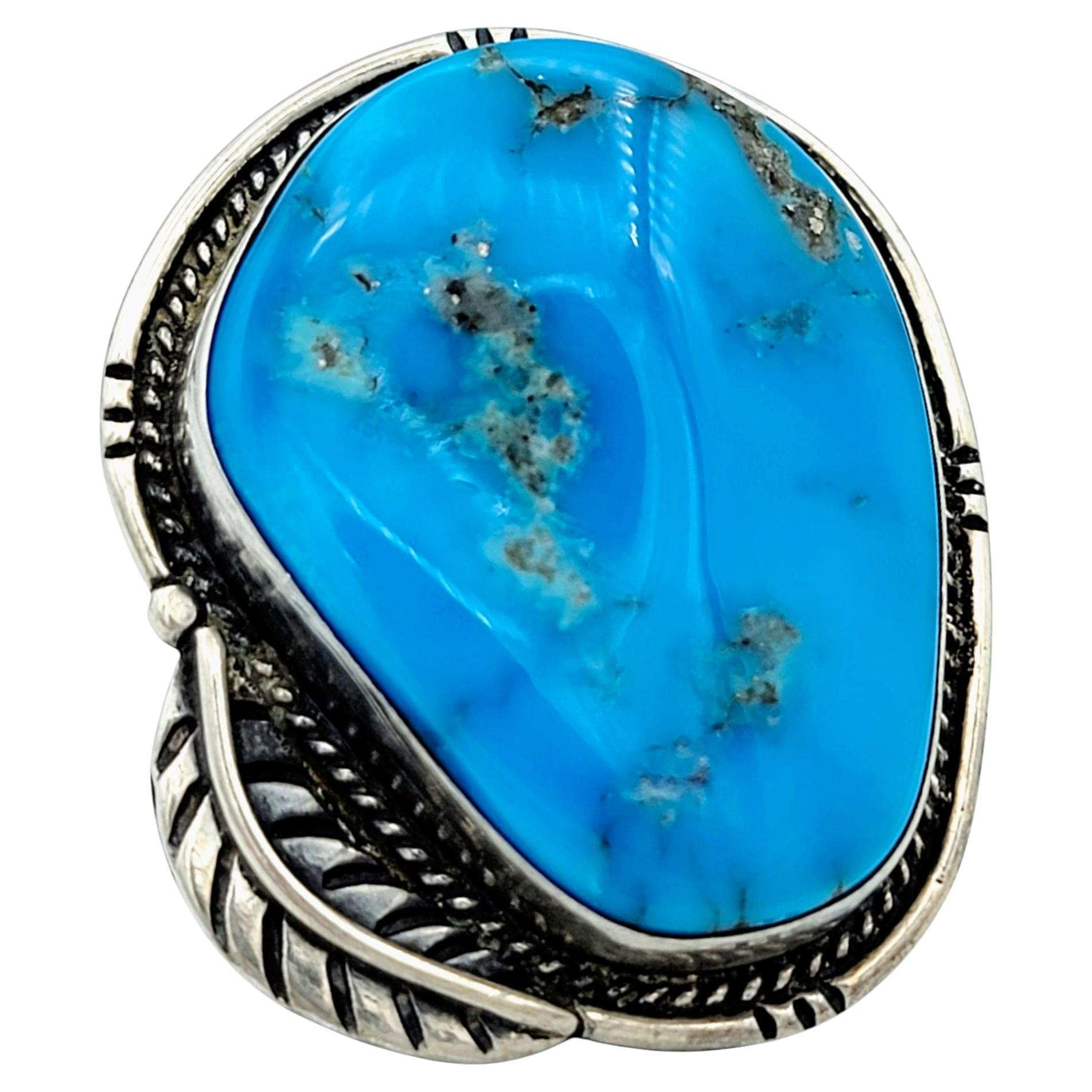 30.39 Carat Cabochon Turquoise Southwestern Style Cocktail Ring Sterling Silver For Sale