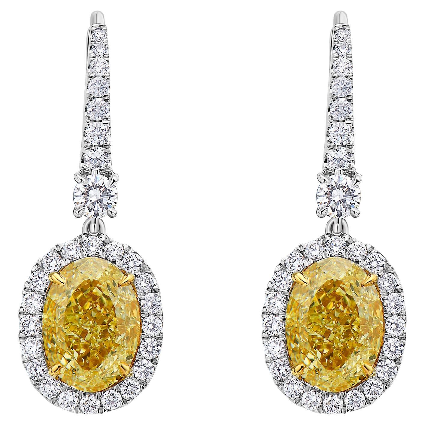 6ct GIA Fancy Light Yellow Diamond Drop Earrings For Sale