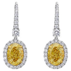 Boucles d'oreilles pendantes en diamant jaune clair GIA de 6ct