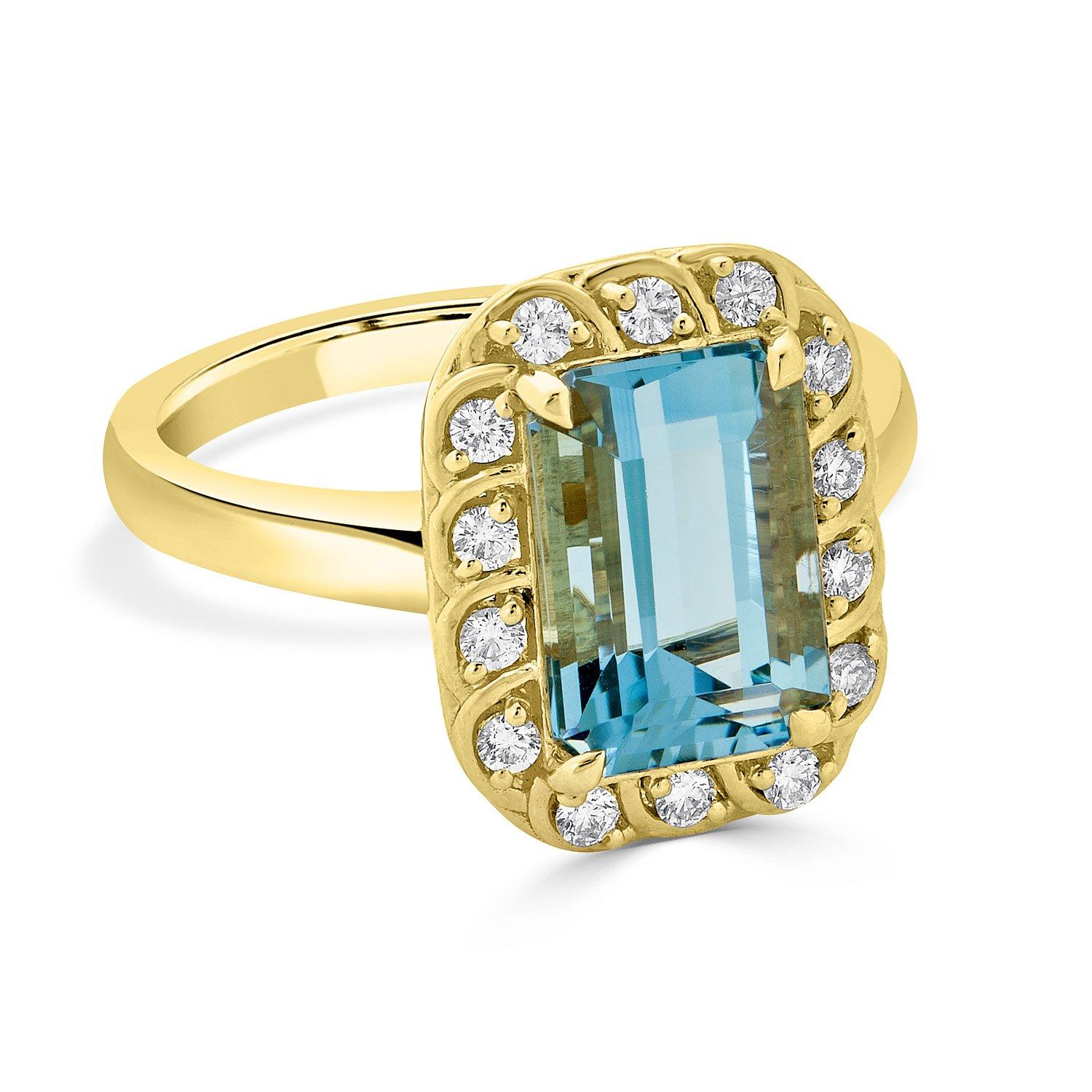 Introducing our exquisite 3.03ct Aquamarine Ring with 0.23tct Diamonds Set in 14k Yellow Gold - the perfect piece of jewelry to add a touch of elegance and sophistication to any outfit.

Crafted with precision and care, this stunning ring features a