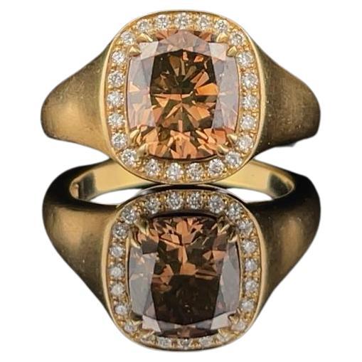 3.03CT Cushion Brown Diamond Ring  For Sale